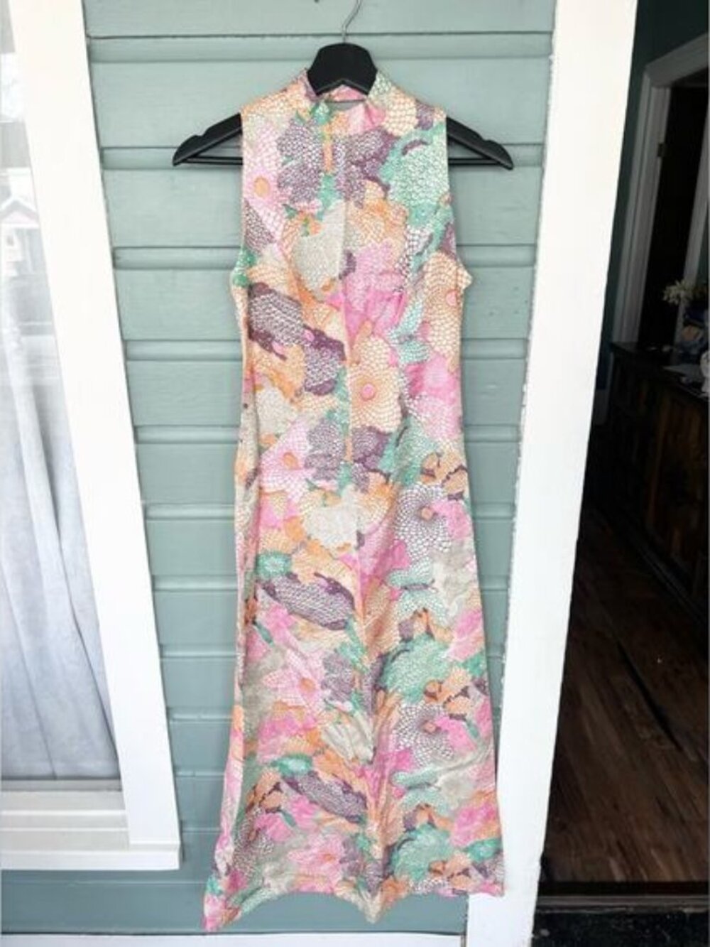 Vintage 60s 70s retro maxi dress handmade abstract pattern vintage wedding ooak